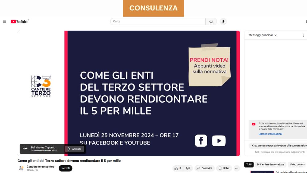 Lunedì 25 novembre appuntamento su Facebook e YouTube di Cantiere Terzo Settore per sapere come gli enti devono rendicontare il 5 per mille.