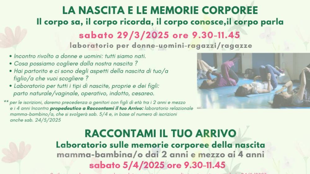 Laboratorio per tutti i tipi di nascite, proprie e dei figli: parto naturale/vaginale, operativo, indotto, cesareo.