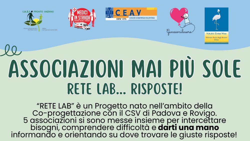 Le associazioni coinvolte in "Rete Lab" invitano la cittadinanza a un incontro che si terrà giovedì 13 marzo alle ore 18.00 a Vigodarzere.